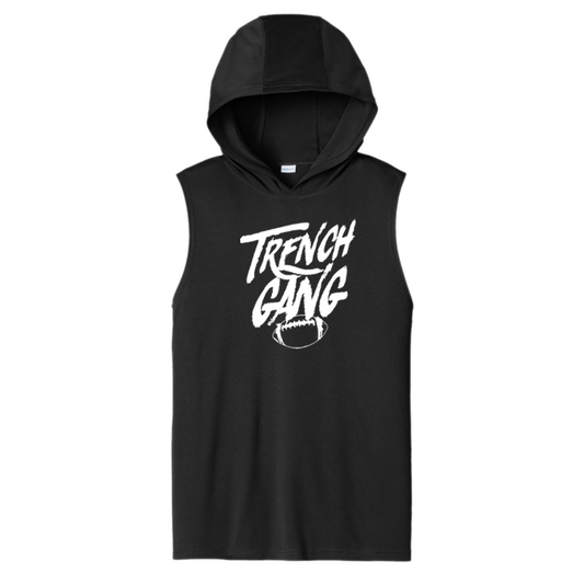 TRENCH GANG (White) - Hooded Muscle Tee