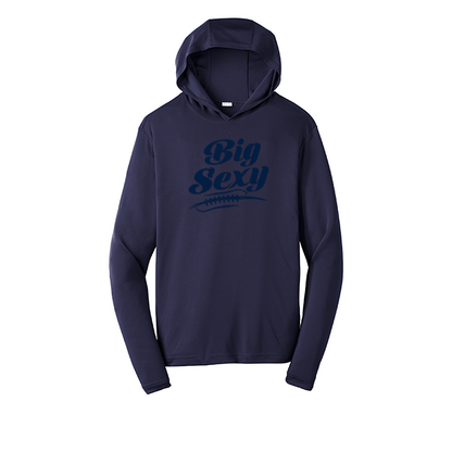 BIG SEXY (Navy) (A) - Hooded Long Sleeve Performance Tee