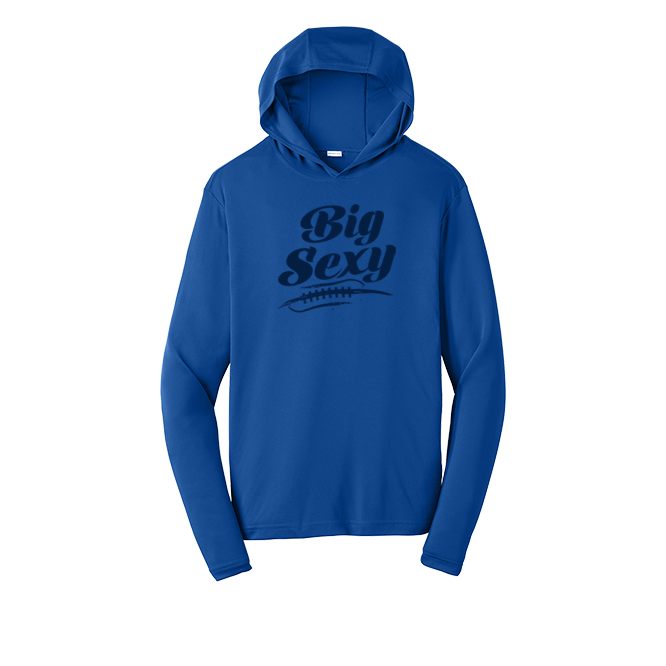 BIG SEXY (Navy) (A) - Hooded Long Sleeve Performance Tee
