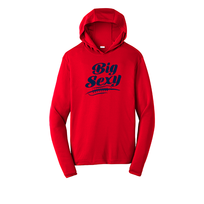 BIG SEXY (Navy) (A) - Hooded Long Sleeve Performance Tee