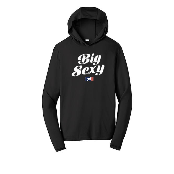 BIG SEXY (White) - Hooded Long Sleeve Performance Tee