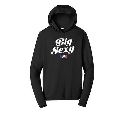 BIG SEXY (White) - Hooded Long Sleeve Performance Tee