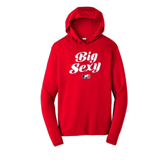 BIG SEXY (White) - Hooded Long Sleeve Performance Tee