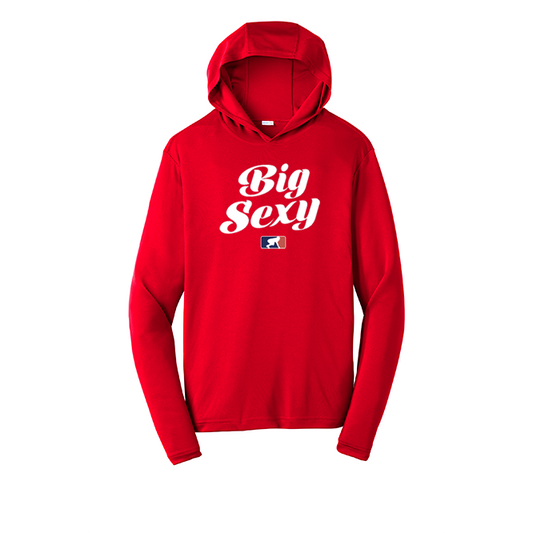 BIG SEXY (White) - Hooded Long Sleeve Performance Tee