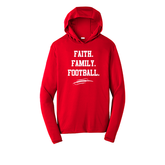 FAITH FAMILY FOOTBALL - Hooded Long Sleeve Performance Tee