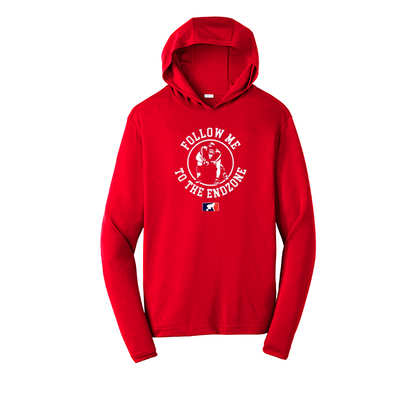 FOLLOW ME TO THE END ZONE - Hooded Long Sleeve Performance Tee