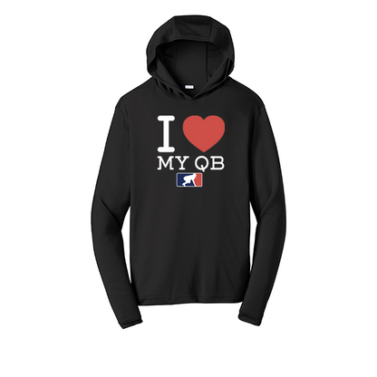 I <3 MY QB - Hooded Long Sleeve Performance Tee