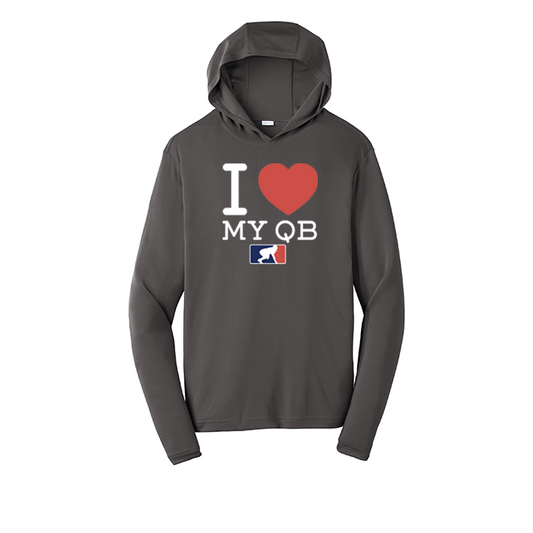 I <3 MY QB - Hooded Long Sleeve Performance Tee