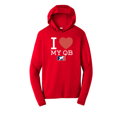 I <3 MY QB - Hooded Long Sleeve Performance Tee