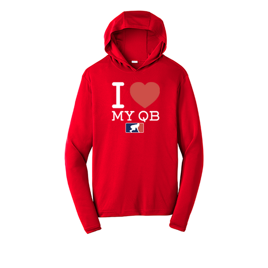 I <3 MY QB - Hooded Long Sleeve Performance Tee