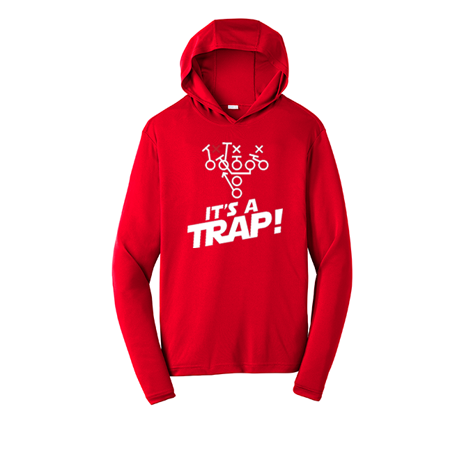 ITS A TRAP! (White) - Hooded Long Sleeve Performance Tee