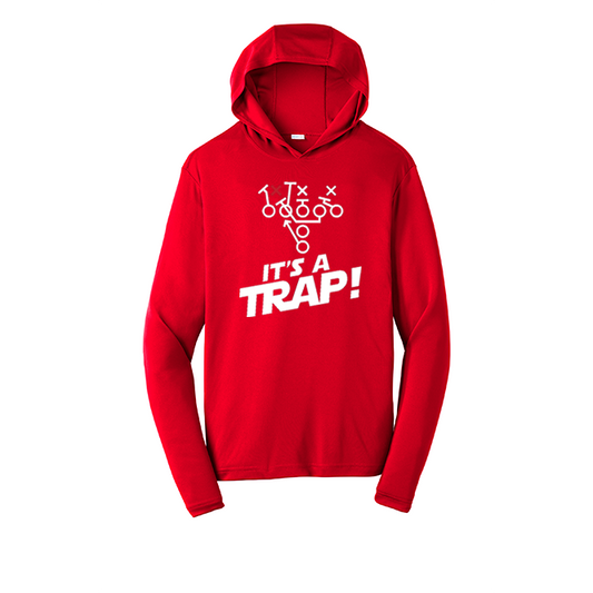 ITS A TRAP! (White) - Hooded Long Sleeve Performance Tee