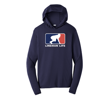 LINEMAN LIFE LOGO - Hooded Long Sleeve Performance Tee
