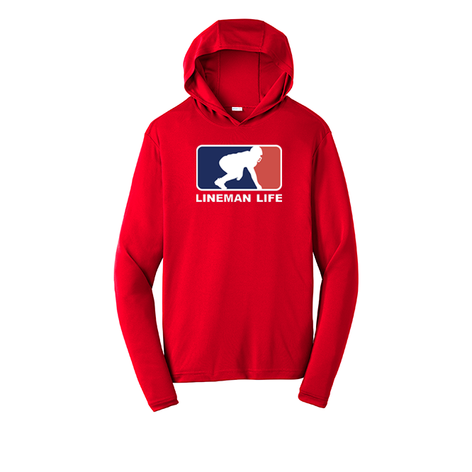 LINEMAN LIFE LOGO - Hooded Long Sleeve Performance Tee