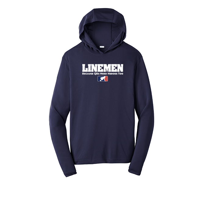LINEMEN: QB HEROES - Hooded Long Sleeve Performance Tee