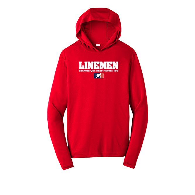 LINEMEN: QB HEROES - Hooded Long Sleeve Performance Tee