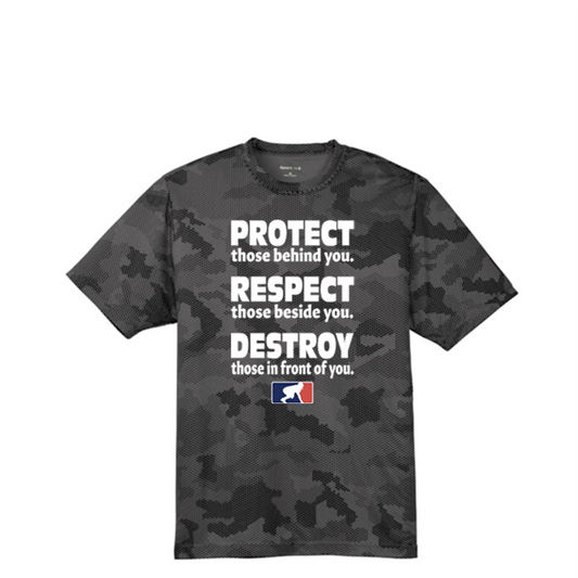 PROTECT RESPECT DESTROY - Hex Camo Performance Tee