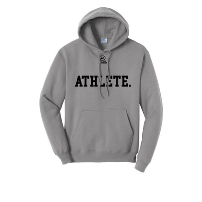 A gray pullover hoodie with a graphic on the front that reads 'Dead Legs Running Club' in black gothic lettering, featuring a small red and black sneaker illustration.
