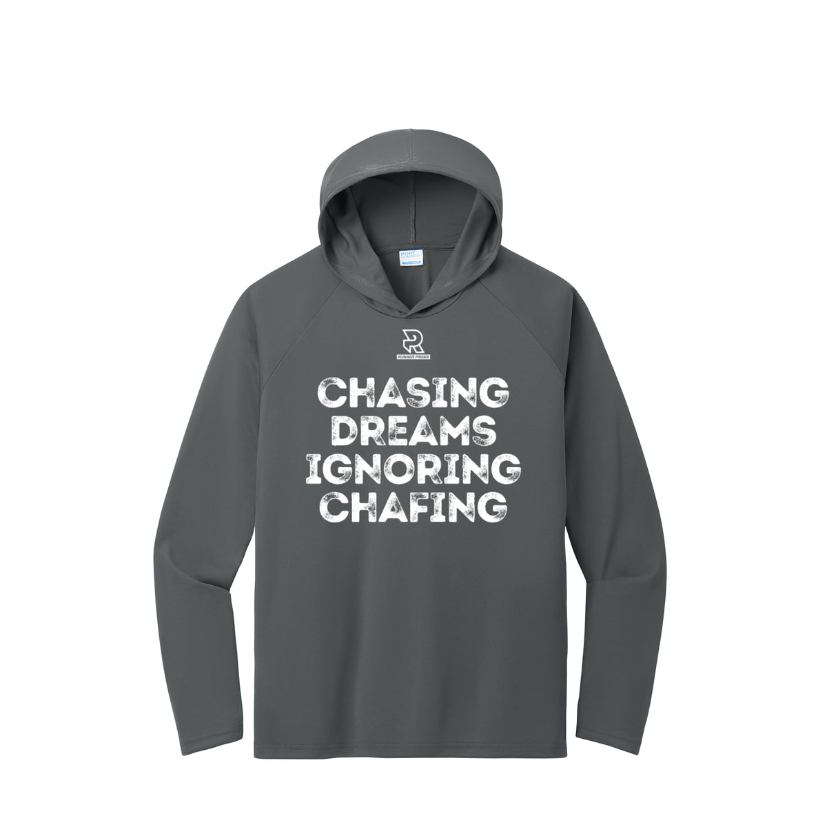 CHASING DREAMS (White) - Long Sleeve Hooded Performance Tee