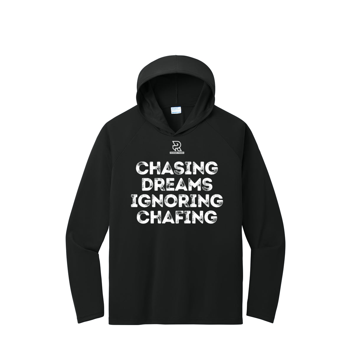 CHASING DREAMS (White) - Long Sleeve Hooded Performance Tee