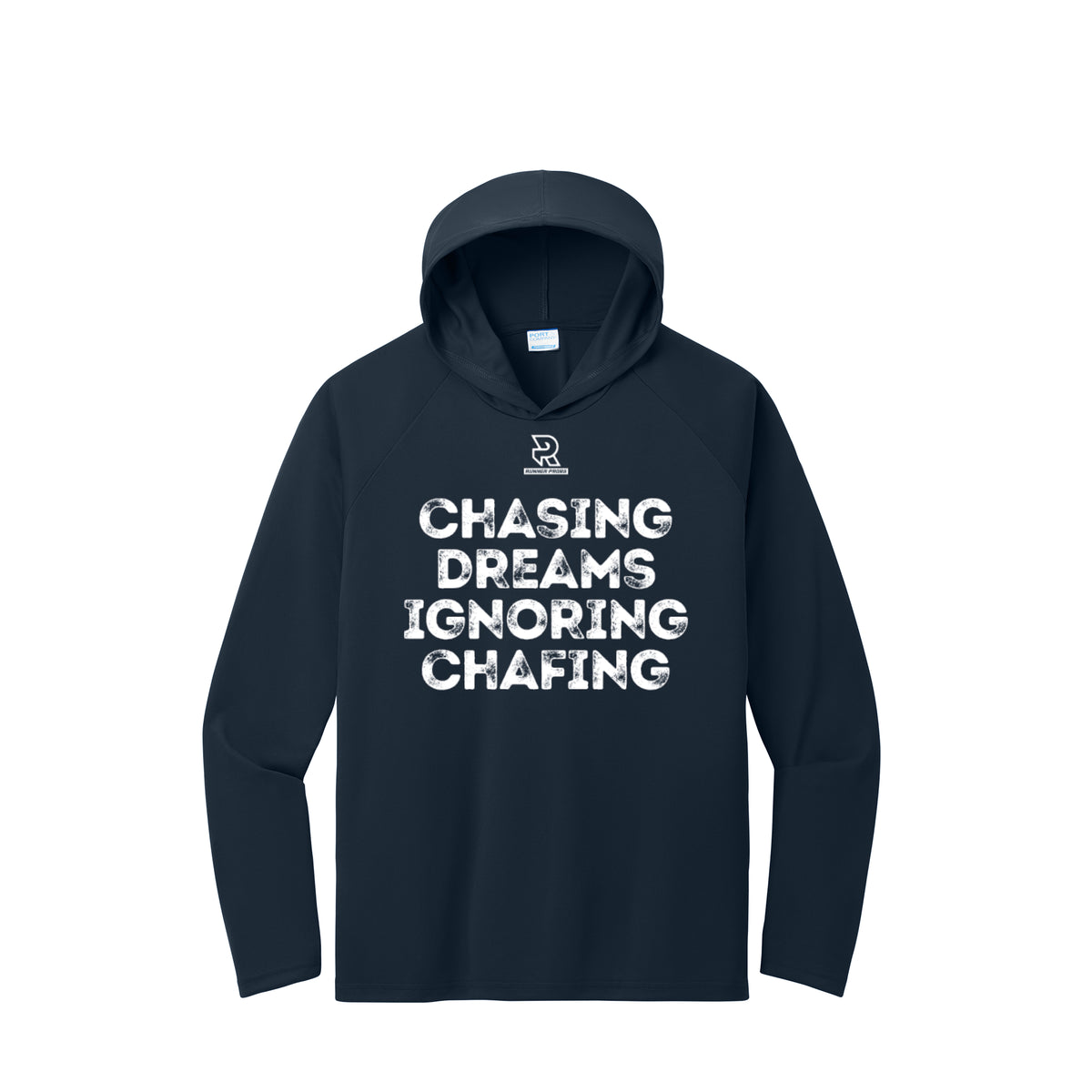 CHASING DREAMS (White) - Long Sleeve Hooded Performance Tee