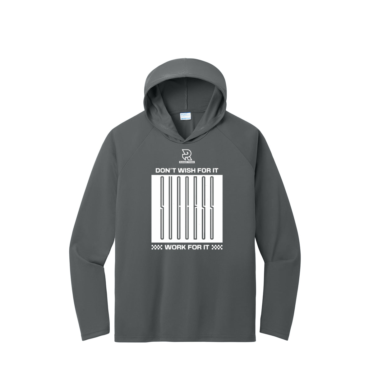 DON'T WISH FOR IT WORK FOR IT (White) - Long Sleeve Hooded Performance Tee