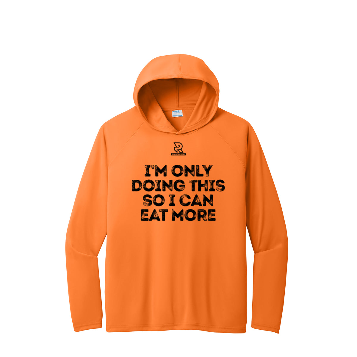 EAT MORE (Black) - Long Sleeve Hooded Performance Tee