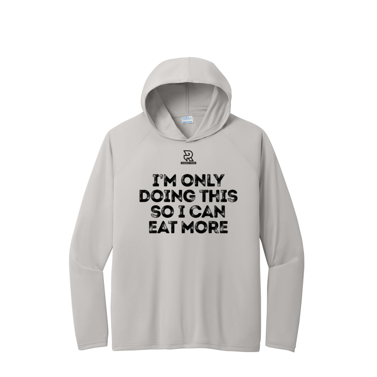 EAT MORE (Black) - Long Sleeve Hooded Performance Tee