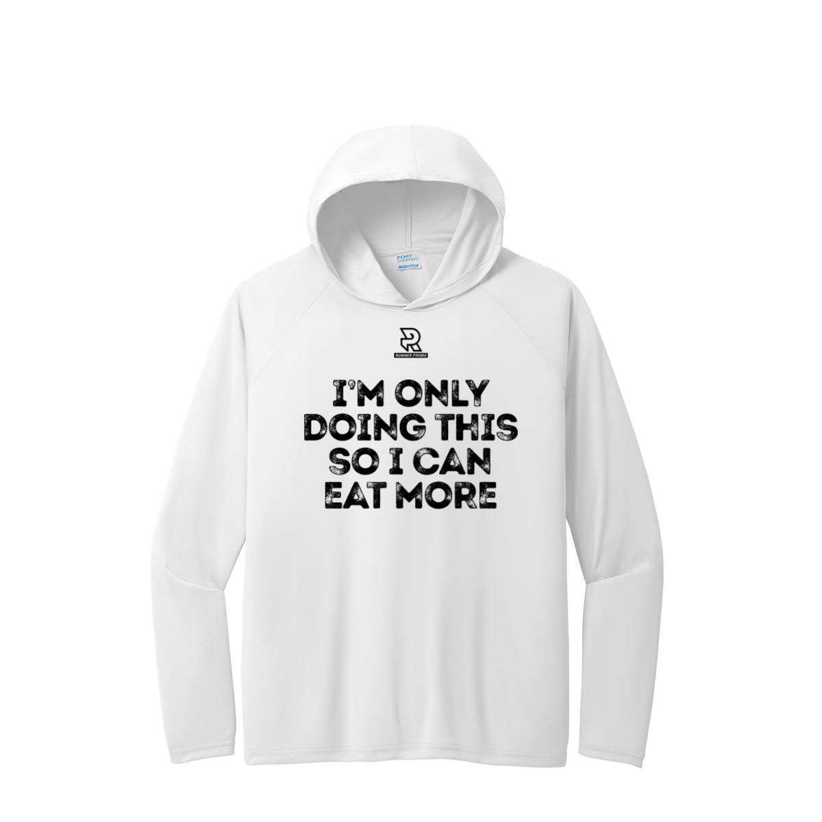 EAT MORE (Black) - Long Sleeve Hooded Performance Tee