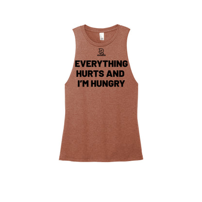 EVERYTHING HURTS AND I'M HUNGRY (Black) - Womens Perfect Tri Muscle Tank