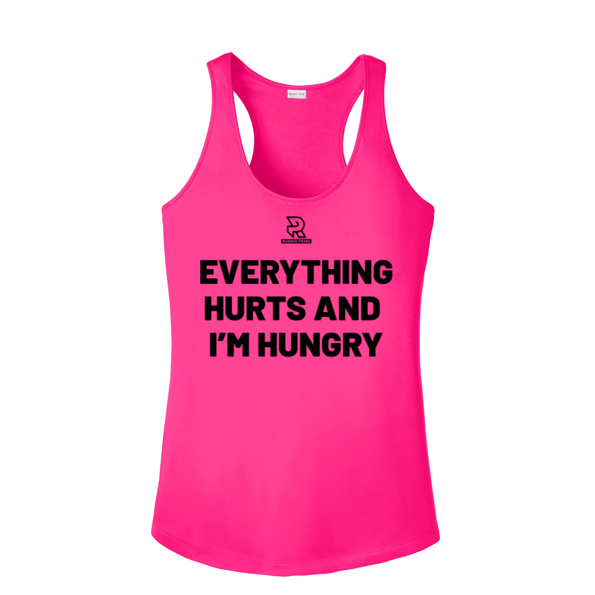 EVERYTHING HURTS AND I'M HUNGRY (Black) - Womens Competitor Racerback Tank