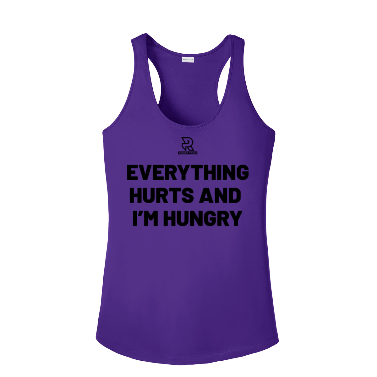 EVERYTHING HURTS AND I'M HUNGRY (Black) - Womens Competitor Racerback Tank
