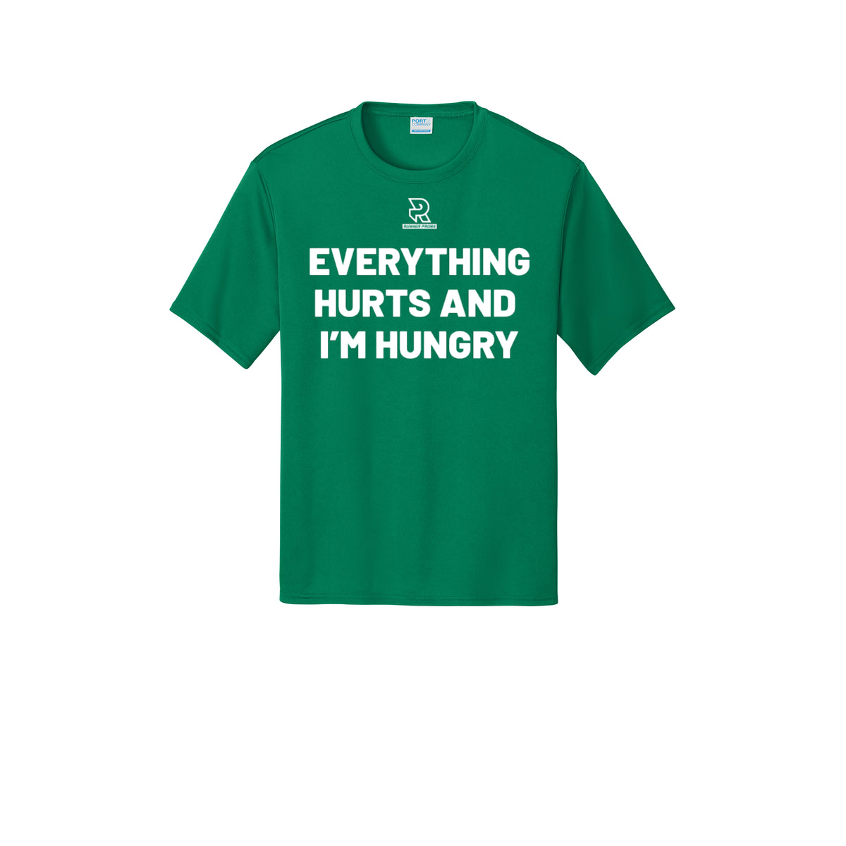 EVERYTHING HURTS AND I'M HUNGRY (White) - Short Sleeve Performance Tee