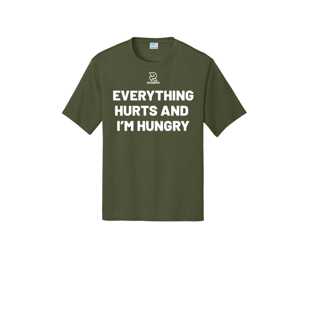 EVERYTHING HURTS AND I'M HUNGRY (White) - Short Sleeve Performance Tee