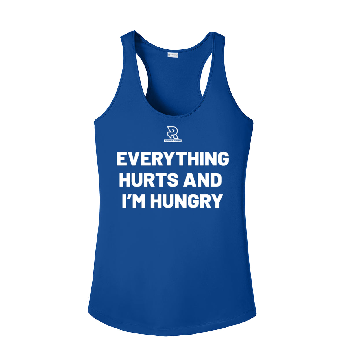 EVERYTHING HURTS AND I'M HUNGRY (White) - Womens Competitor Racerback Tank