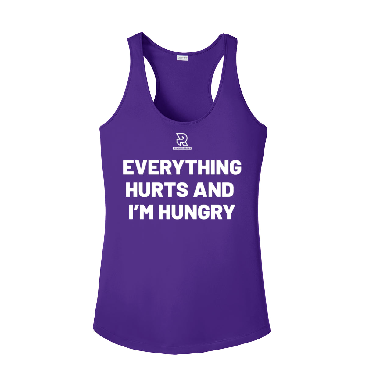 EVERYTHING HURTS AND I'M HUNGRY (White) - Womens Competitor Racerback Tank