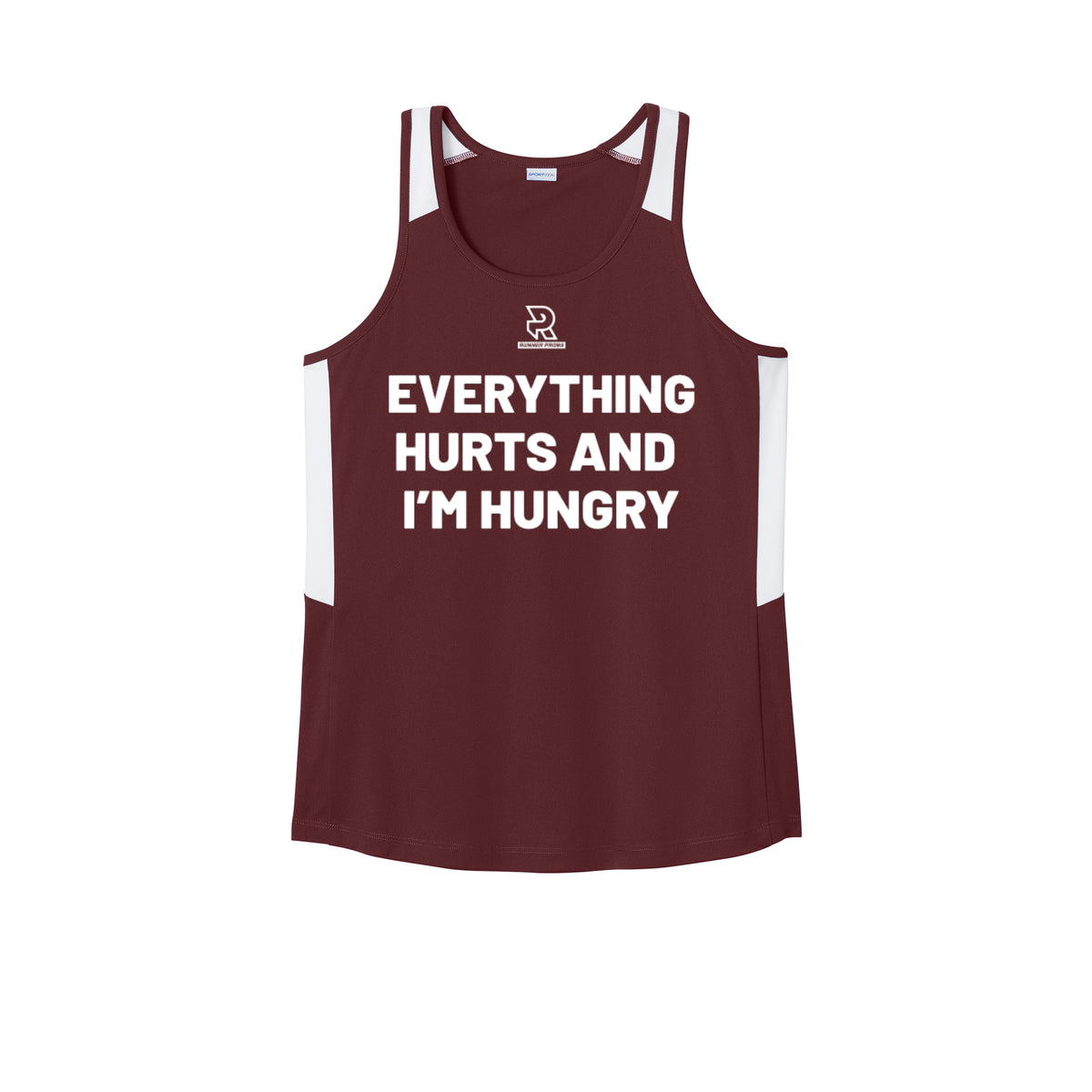 EVERYTHING HURTS AND I'M HUNGRY (White) - Womens Club Track Tank