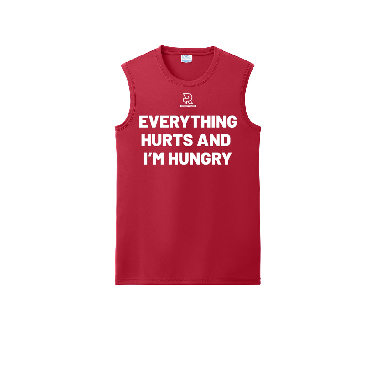 EVERYTHING HURTS AND I'M HUNGRY (White) - Sleeveless Performance Tee