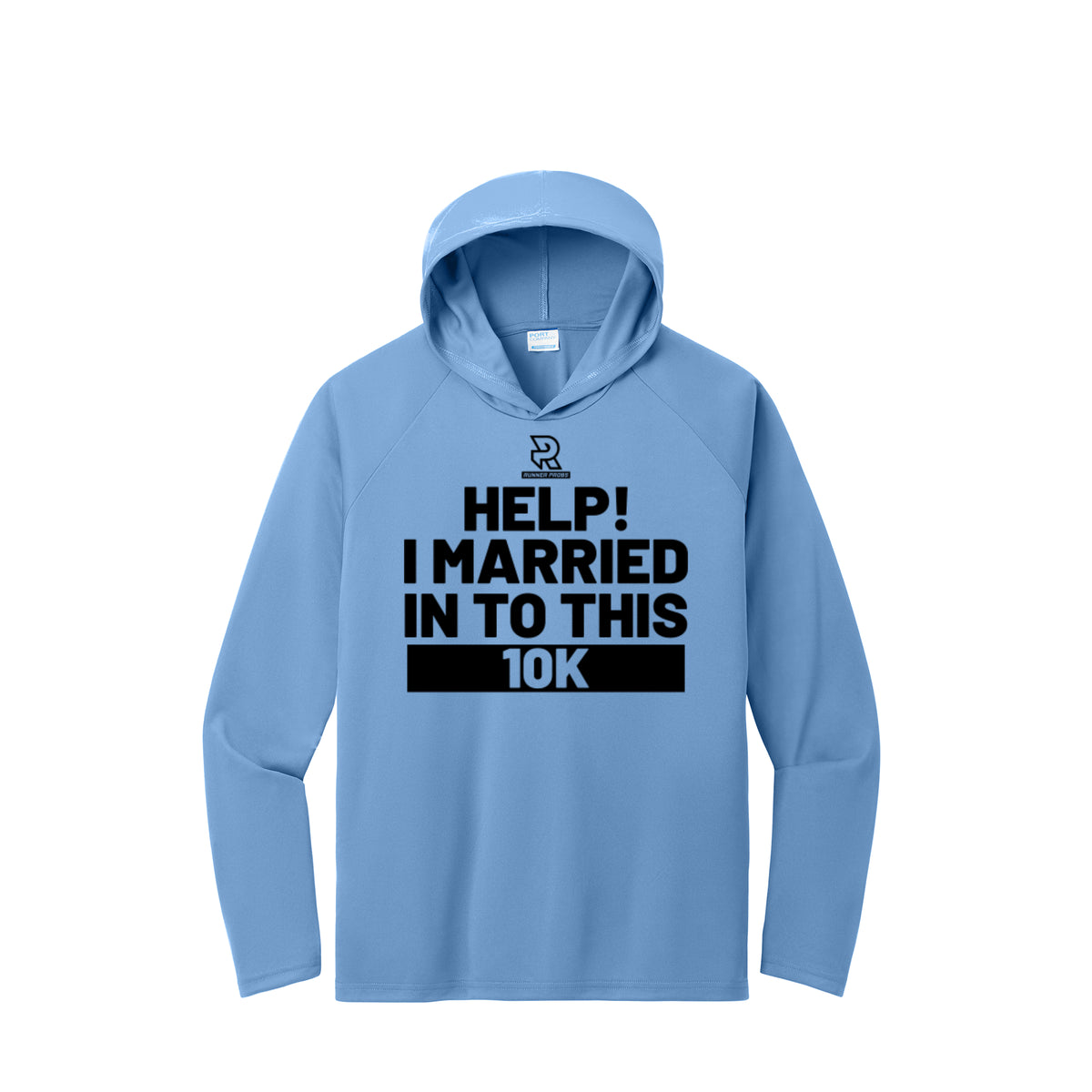 HELP! I MARRIED INTO THIS 10K (Black) - Long Sleeve Hooded Performance Tee