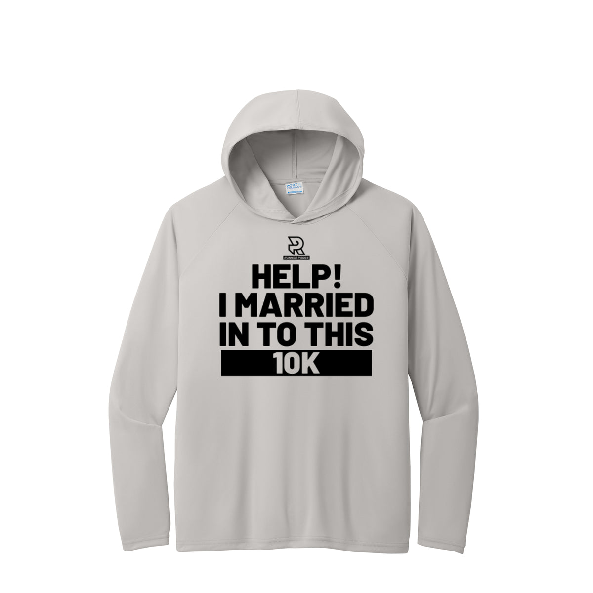 HELP! I MARRIED INTO THIS 10K (Black) - Long Sleeve Hooded Performance Tee