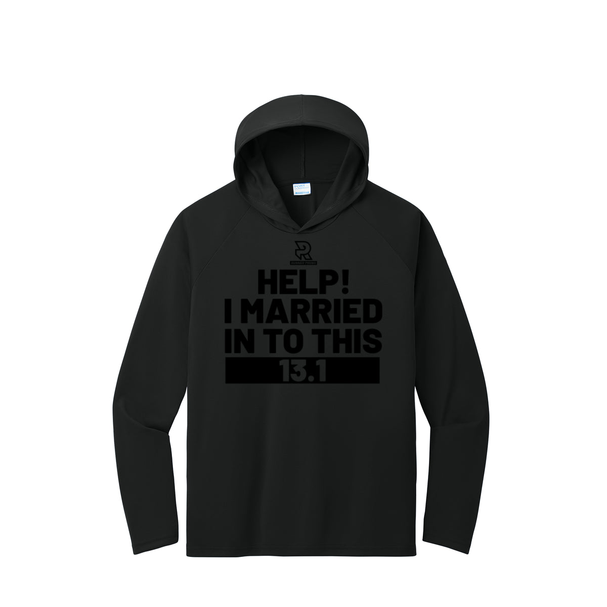 HELP! I MARRIED INTO THIS 13.1 (Black) - Long Sleeve Hooded Performance Tee