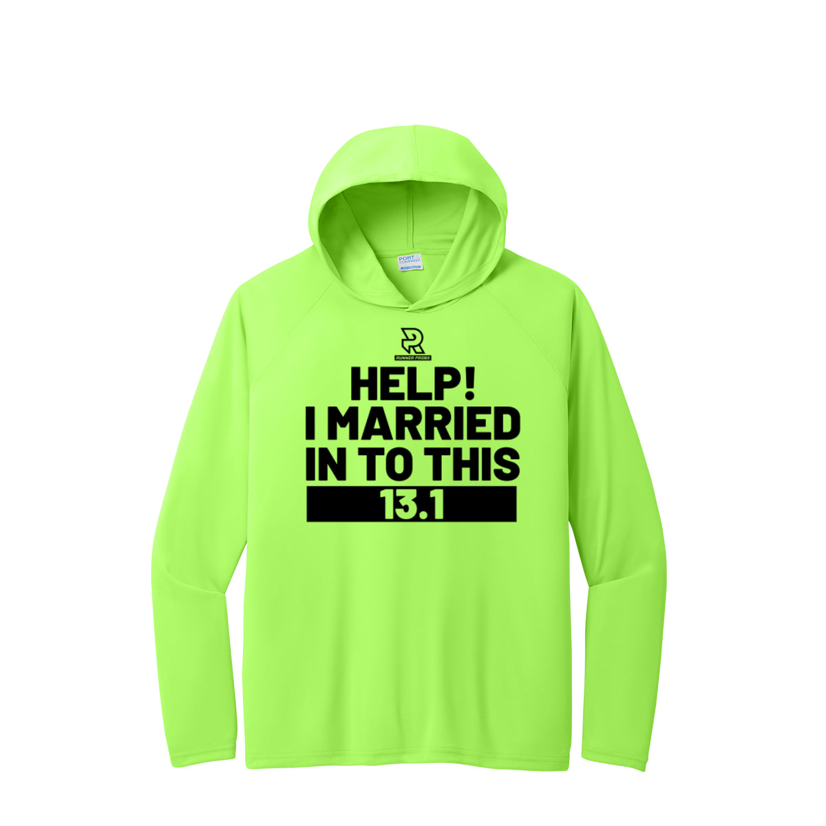 HELP! I MARRIED INTO THIS 13.1 (Black) - Long Sleeve Hooded Performance Tee