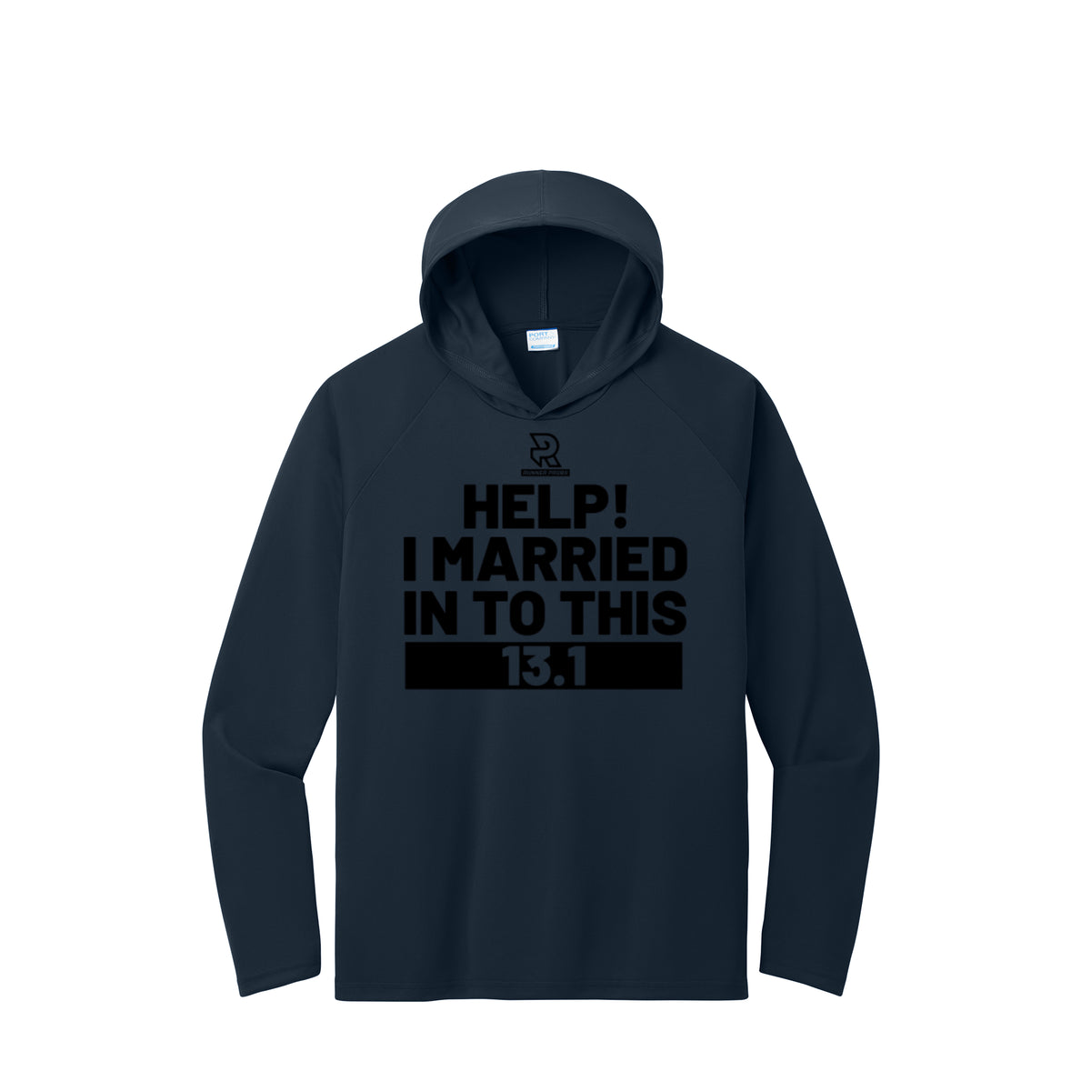 HELP! I MARRIED INTO THIS 13.1 (Black) - Long Sleeve Hooded Performance Tee