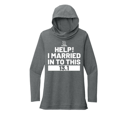 HELP! I MARRIED INTO THIS 13.1 (White) - Womens Tri-Blend Long Sleeve Hoodie