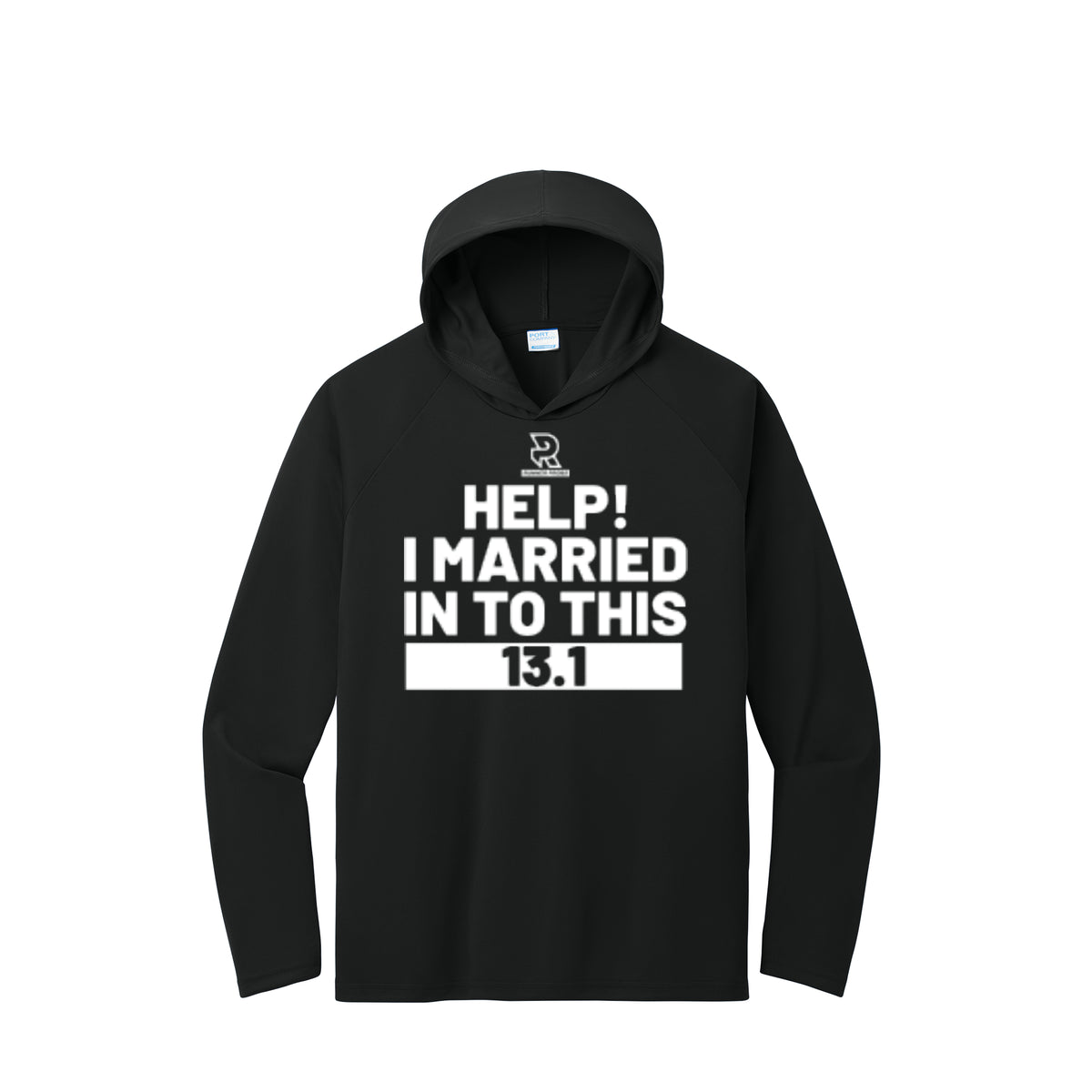 HELP! I MARRIED INTO THIS 13.1 (White) - Long Sleeve Hooded Performance Tee