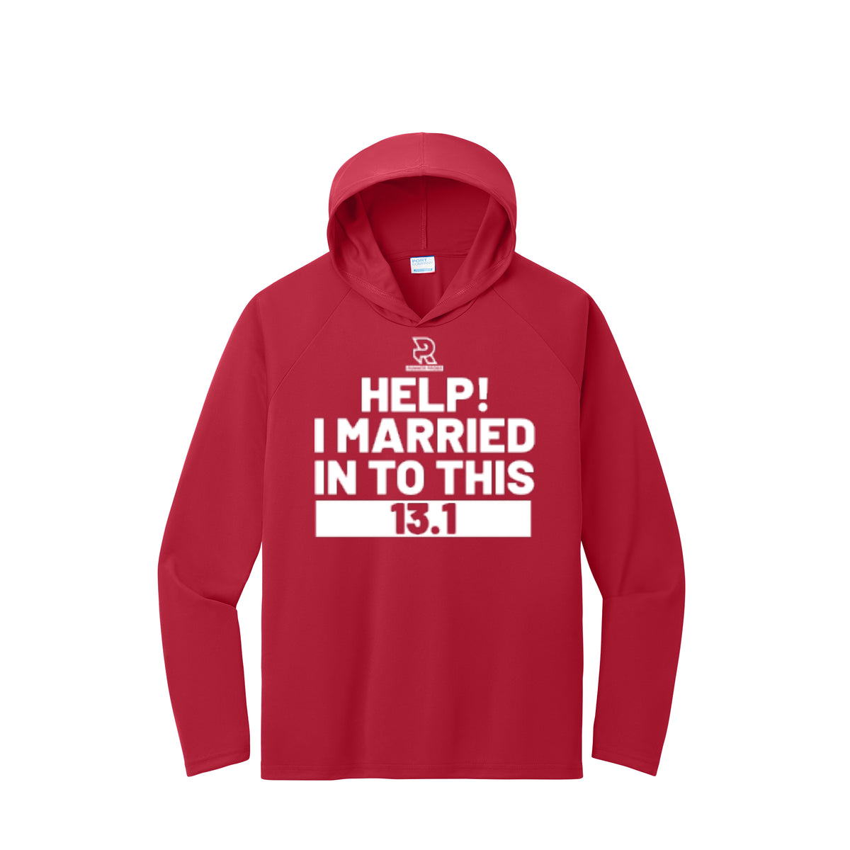HELP! I MARRIED INTO THIS 13.1 (White) - Long Sleeve Hooded Performance Tee