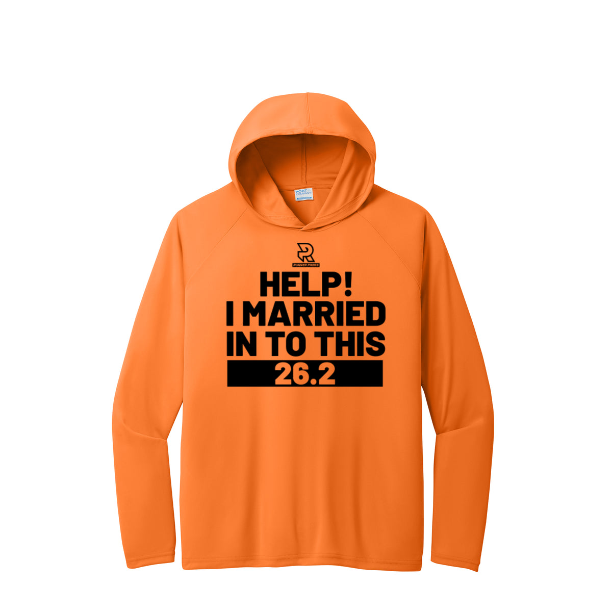 HELP! I MARRIED INTO THIS 26.2 (Black) - Long Sleeve Hooded Performance Tee