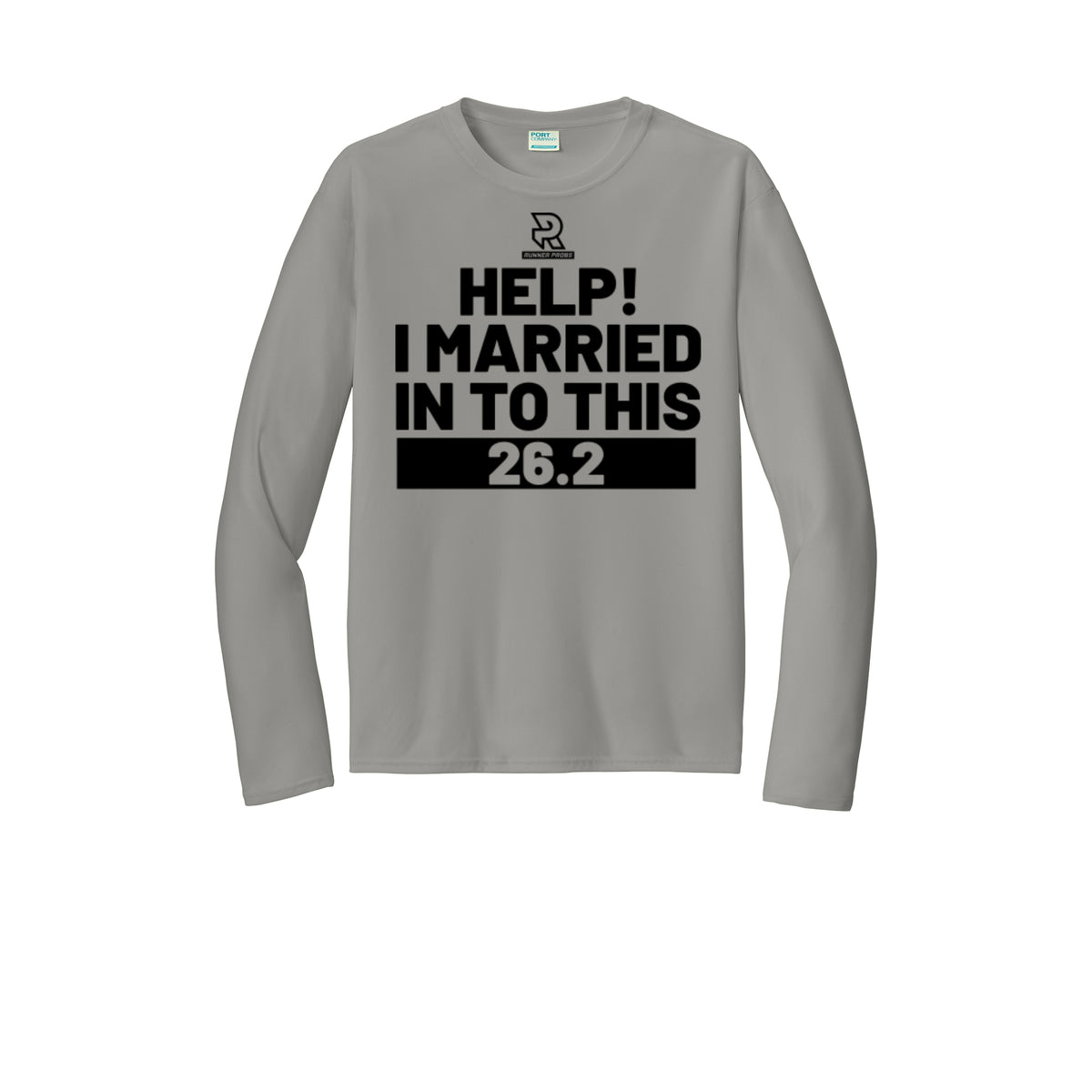 HELP! I MARRIED INTO THIS 26.2 (Black) - Long Sleeve Performance Tee