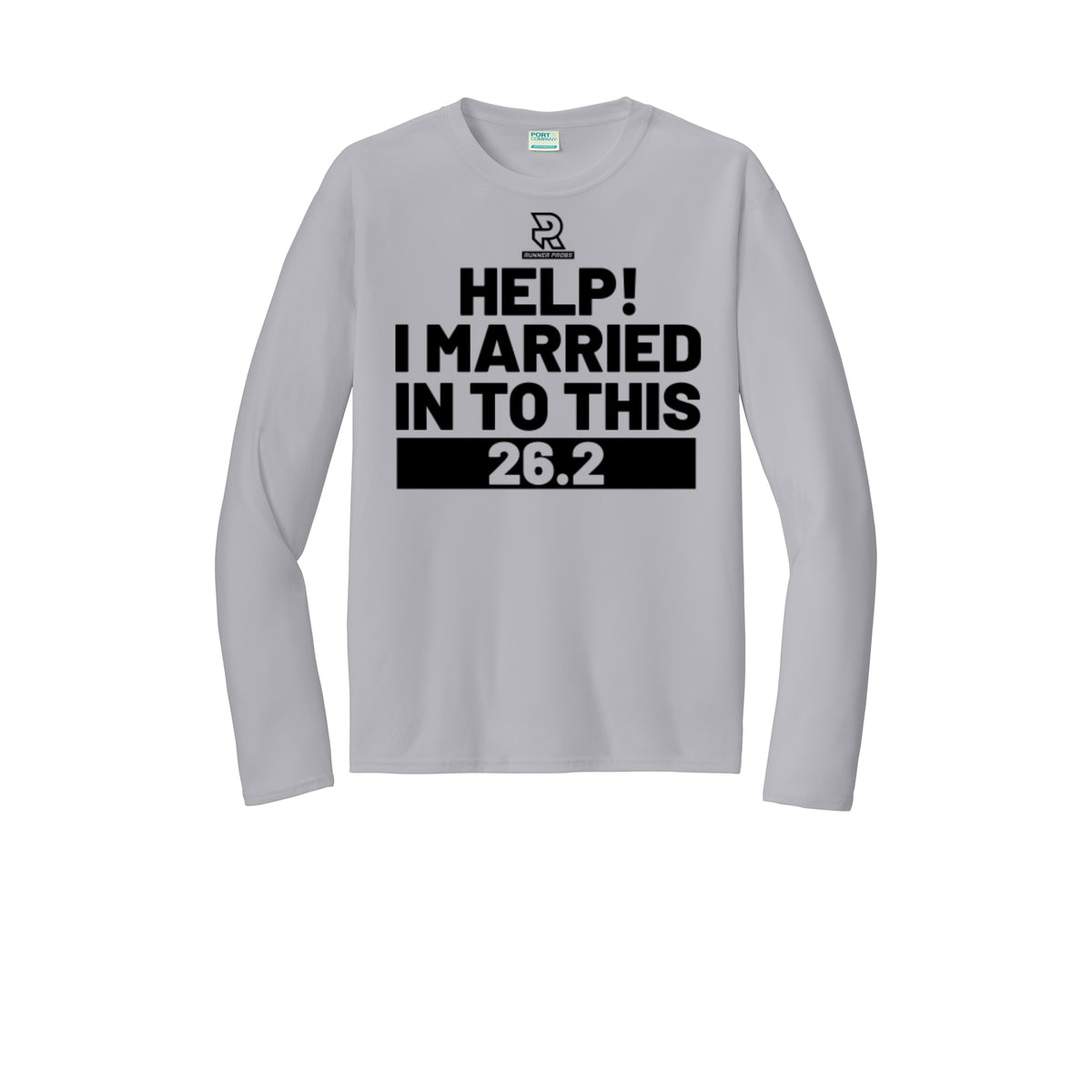 HELP! I MARRIED INTO THIS 26.2 (Black) - Long Sleeve Performance Tee