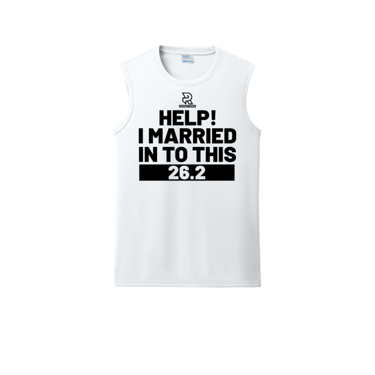 HELP! I MARRIED INTO THIS 26.2 (Black) - Sleeveless Performance Tee